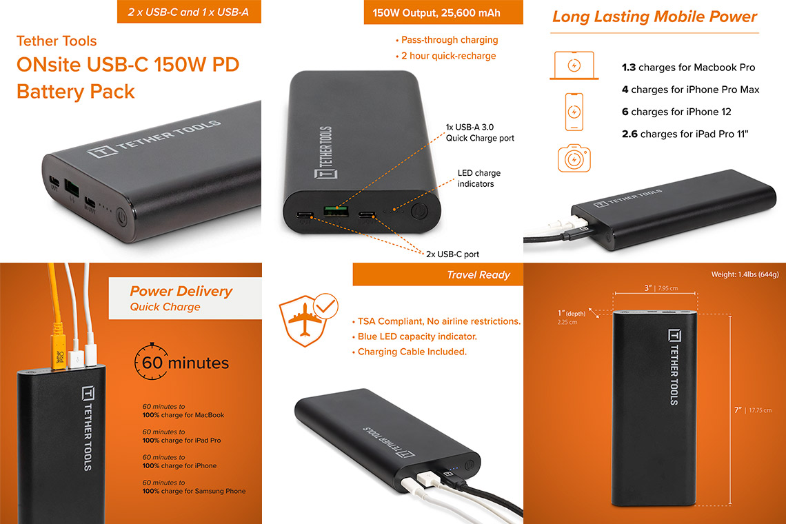 ONsite USB-C 150W PD 25,600 mAh Battery Pack